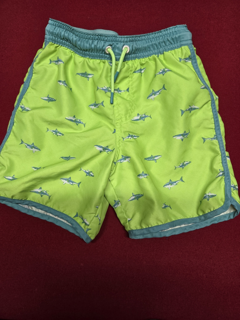 Cat & Jack Neon Green Shark Swim Trunks with Teal Trim